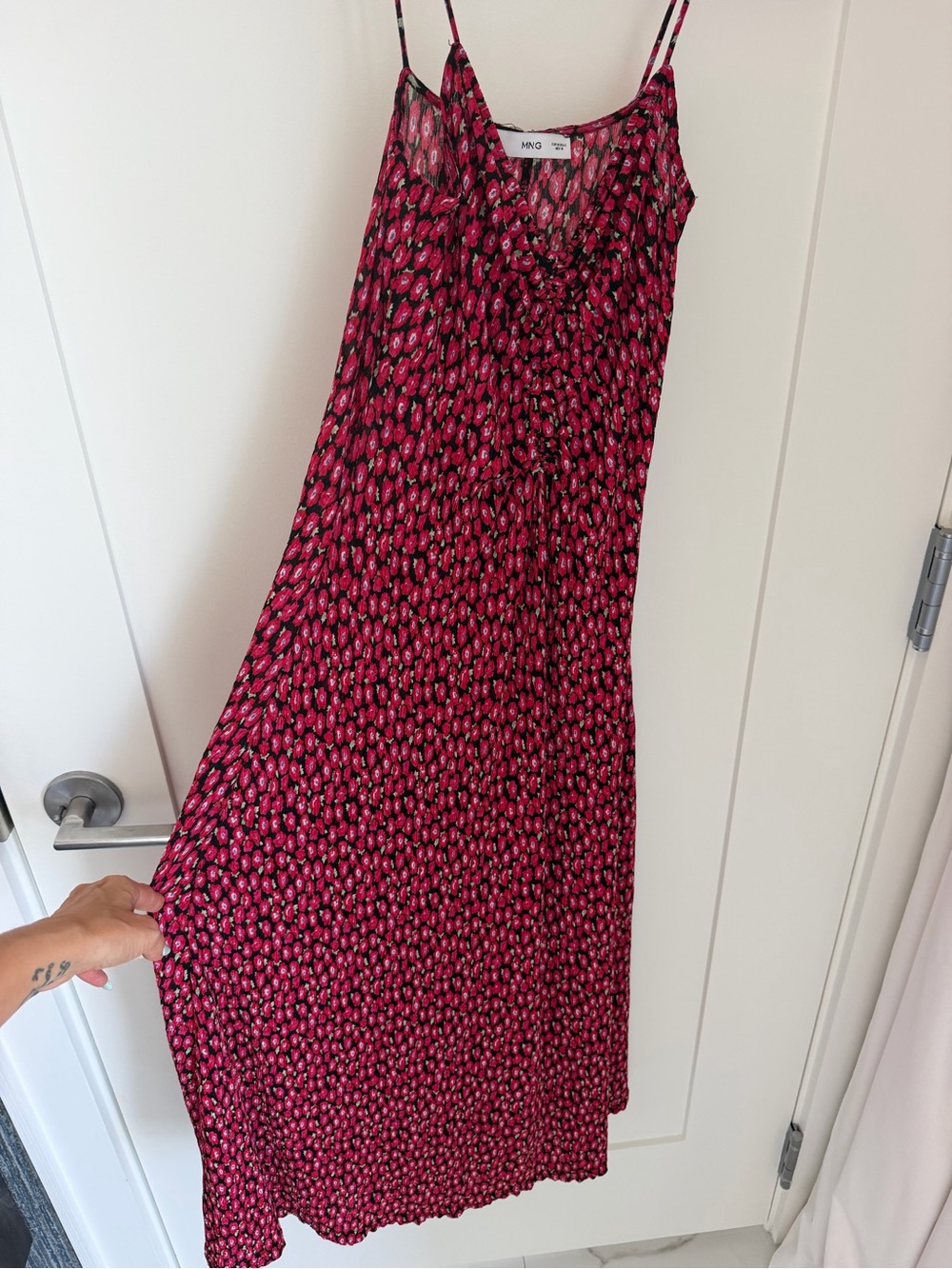 MANGO Patterned Midi Dress with Spaghetti Straps - Picture 3 of 5